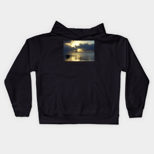 Mystical Sunset With Boat Kids Hoodie